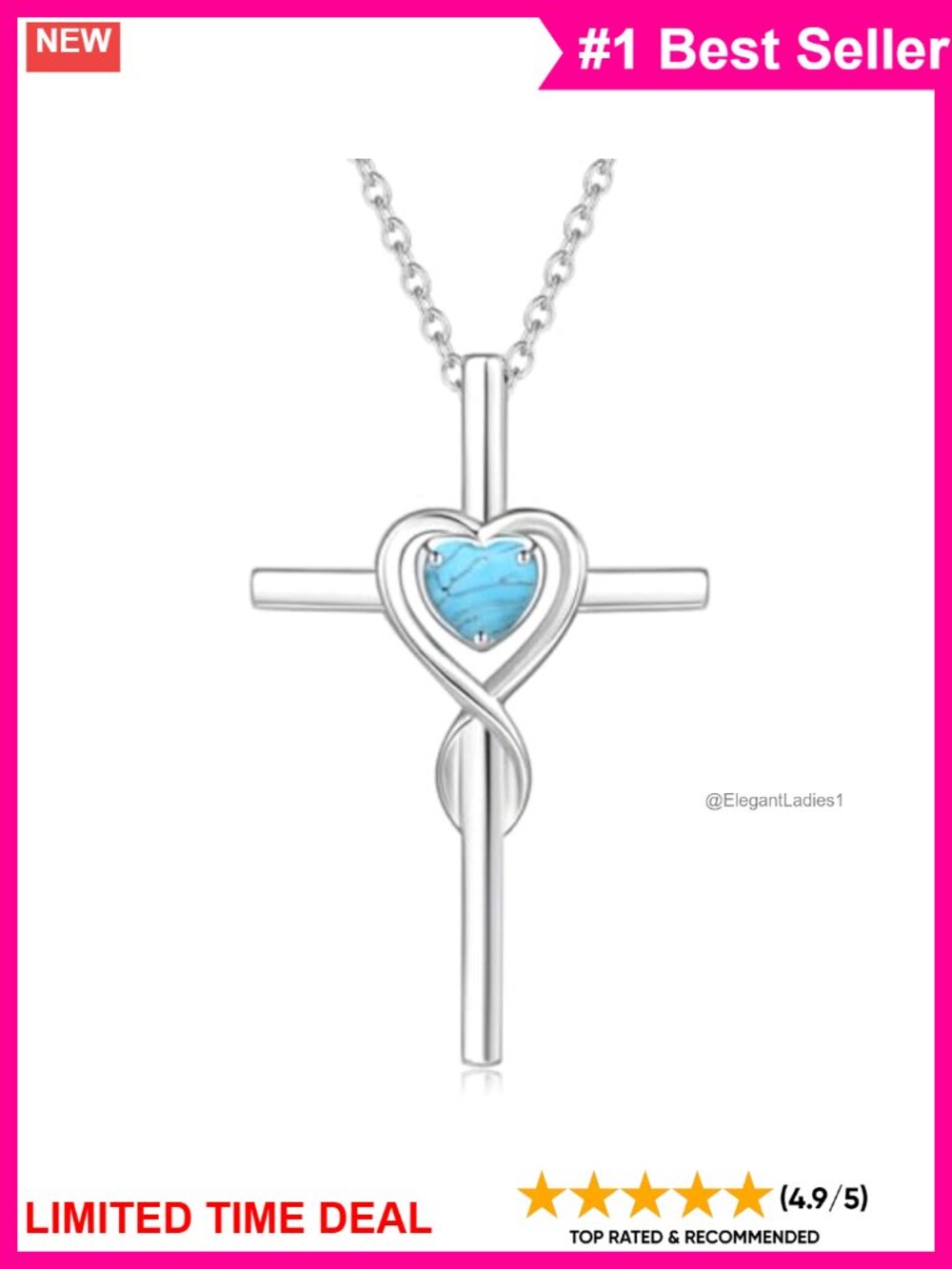 925 Sterling Silver Birthstone Cross Necklace Heart Infinity Pendant Fine